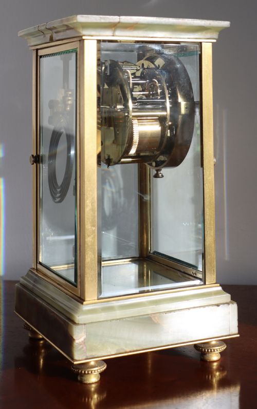 ANTIQUE GOOD LOOKING FINE QUALITY 1880S FRENCH ONYX MARBLE AND BRASS MANTEL CLOCK - ADDITIONAL PHOTO 3