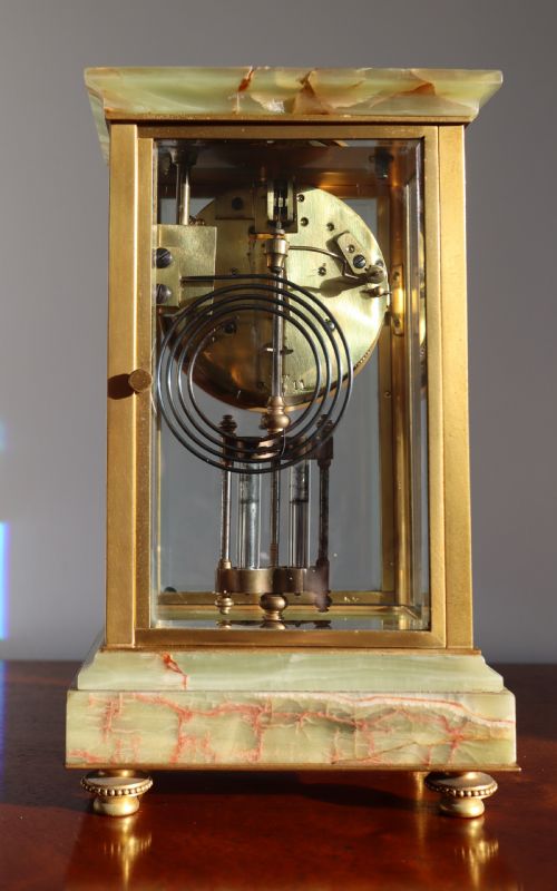 ANTIQUE GOOD LOOKING FINE QUALITY 1880S FRENCH ONYX MARBLE AND BRASS MANTEL CLOCK - ADDITIONAL PHOTO 4