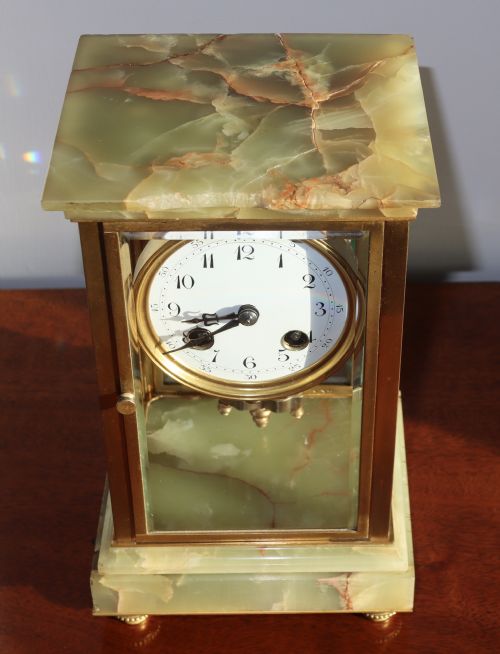 ANTIQUE GOOD LOOKING FINE QUALITY 1880S FRENCH ONYX MARBLE AND BRASS MANTEL CLOCK - ADDITIONAL PHOTO 9