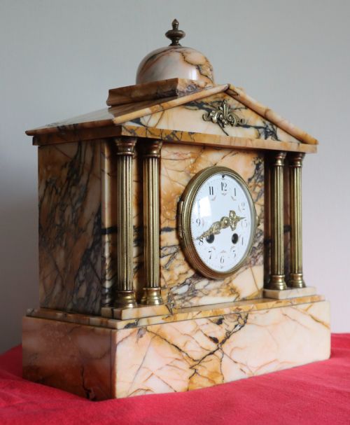 Antique French Marble Mantel Clock with Brass Column's Circa 1890s