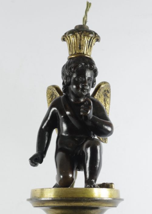 ANTIQUE FRENCH ORMOLU PATINATED BRONZE CHERUB TABLE LAMP - ADDITIONAL PHOTO 1