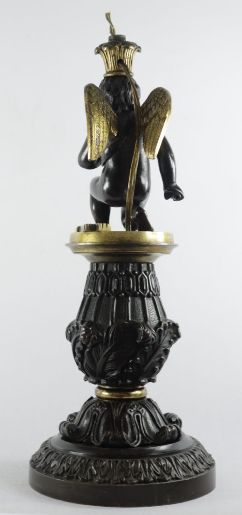 ANTIQUE FRENCH ORMOLU PATINATED BRONZE CHERUB TABLE LAMP - ADDITIONAL PHOTO 2