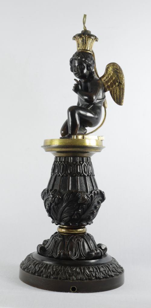 ANTIQUE FRENCH ORMOLU PATINATED BRONZE CHERUB TABLE LAMP - ADDITIONAL PHOTO 3