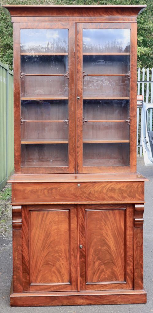 ANTIQUE MAHOGANY SECRETAIRE BOOKCASE - ADDITIONAL PHOTO 3