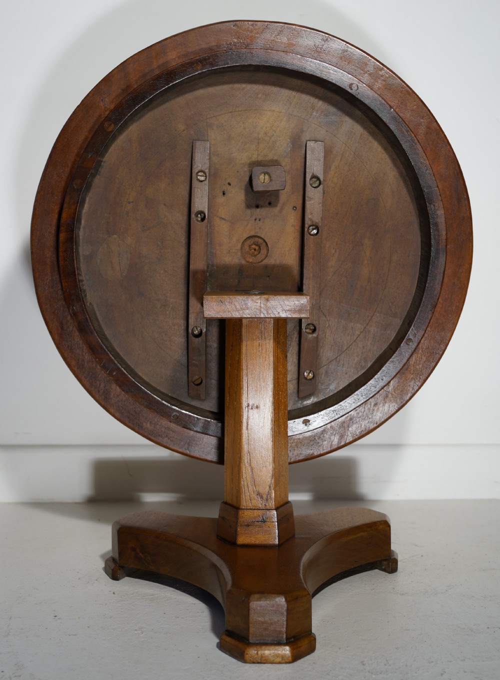  Unusual Mahogany tri-prong base tilt top occasional table in excellent repolished  View III