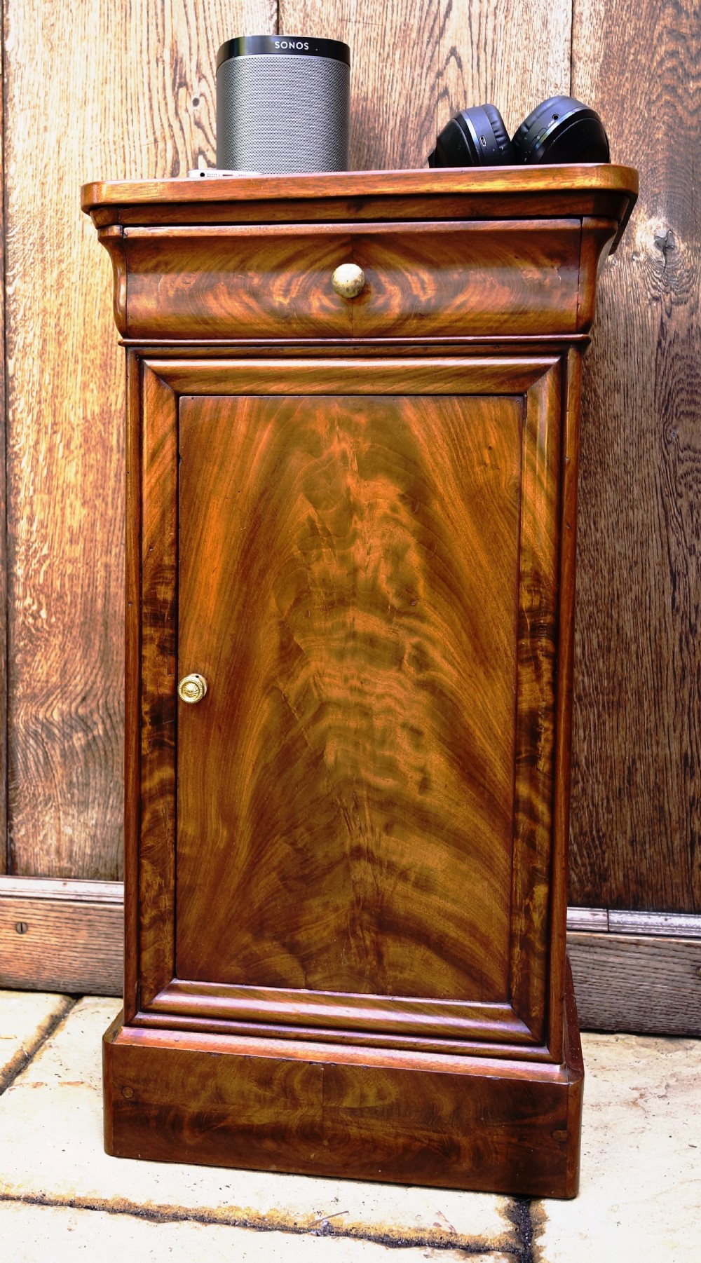Beautifully figured mahogany continental side cupboard with drawer View V