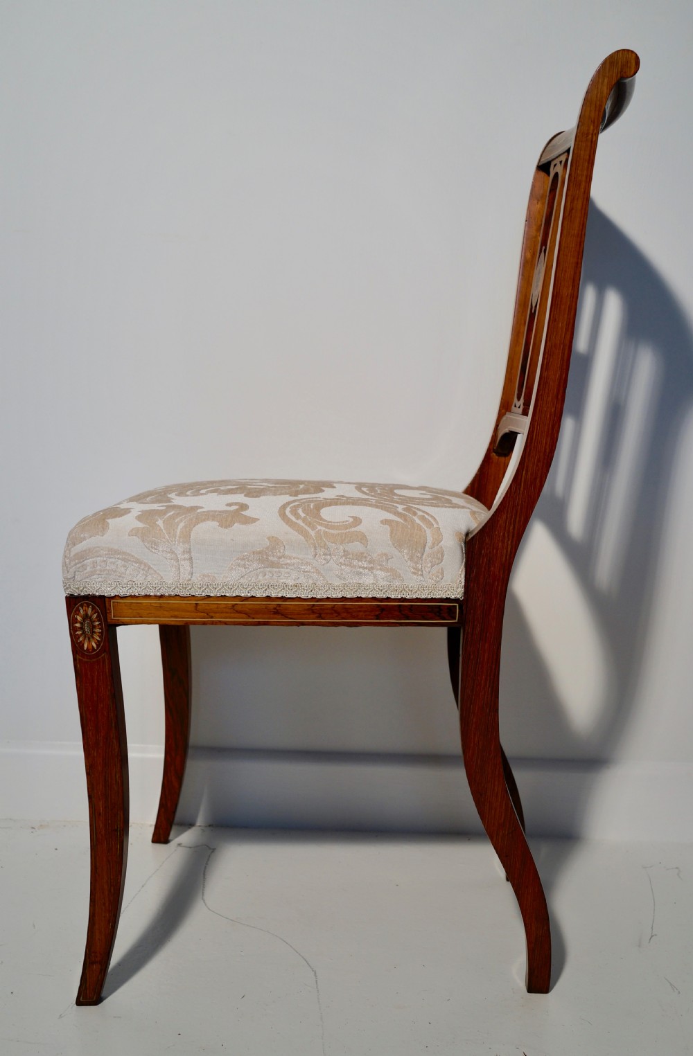 A superb Edwardian pair of solid inlaid rosewood chairs View III