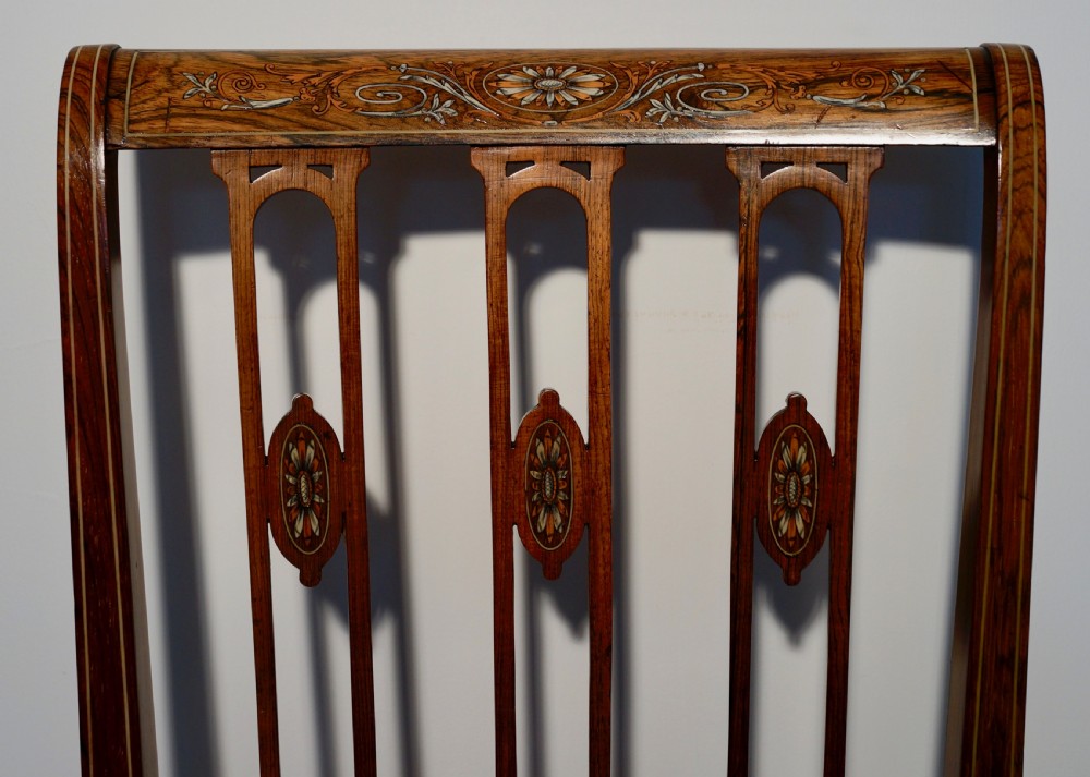 A superb Edwardian pair of solid inlaid rosewood chairs View IV