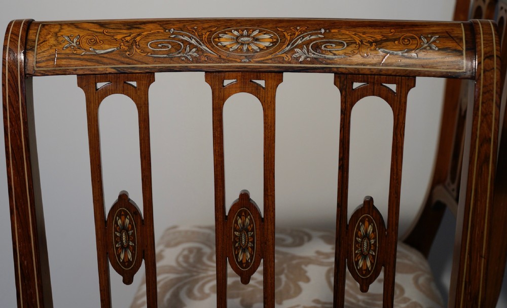 A superb Edwardian pair of solid inlaid rosewood chairs View V
