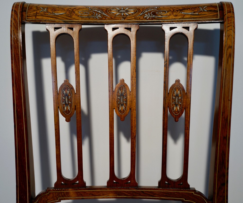 A superb Edwardian pair of solid inlaid rosewood chairs View VI