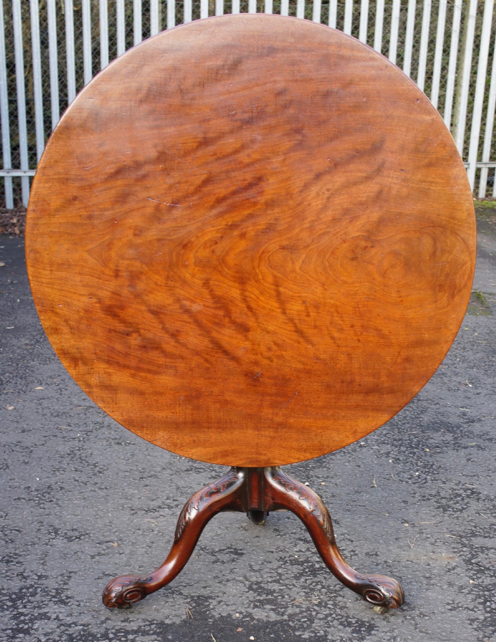 Georgian solid mahogany tripod table with one-piece top W92cm x D92cm View V