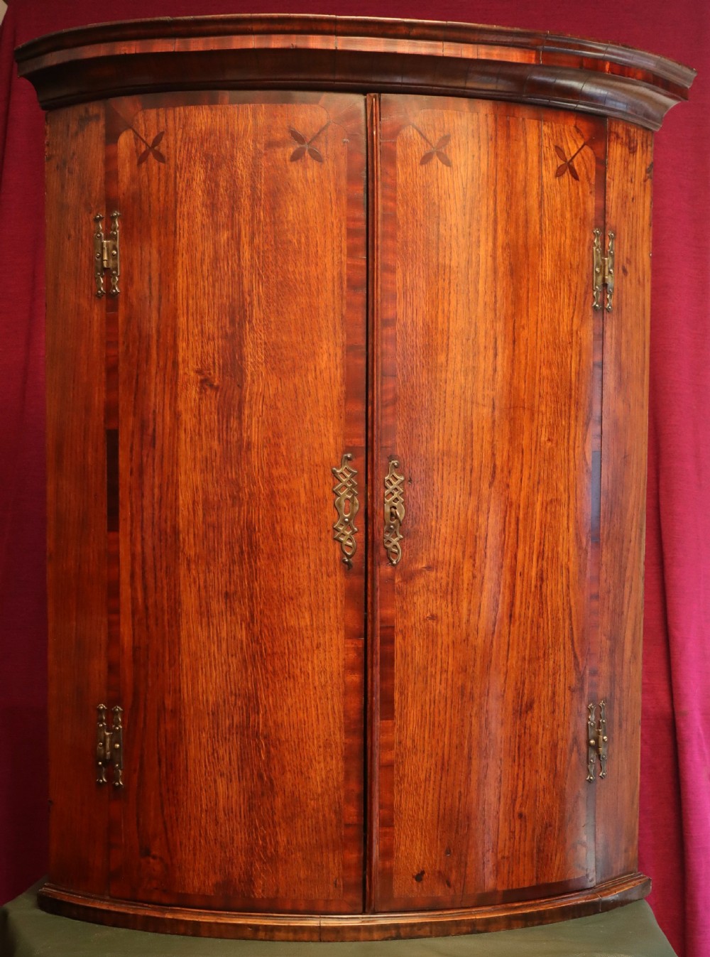 Antique oak and mahogany corner cupboard View II