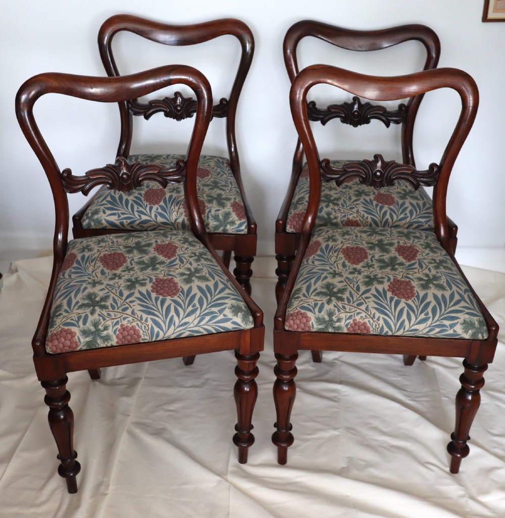 Antique Set of four early Victorian solid Rosewood dining chairs of good colour View II
