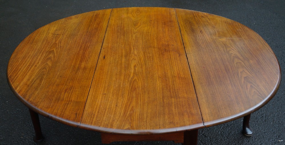 An 18th-century Georgian mahogany oval drop-leaf table resting on turned tapered legs with pad feet. View IV