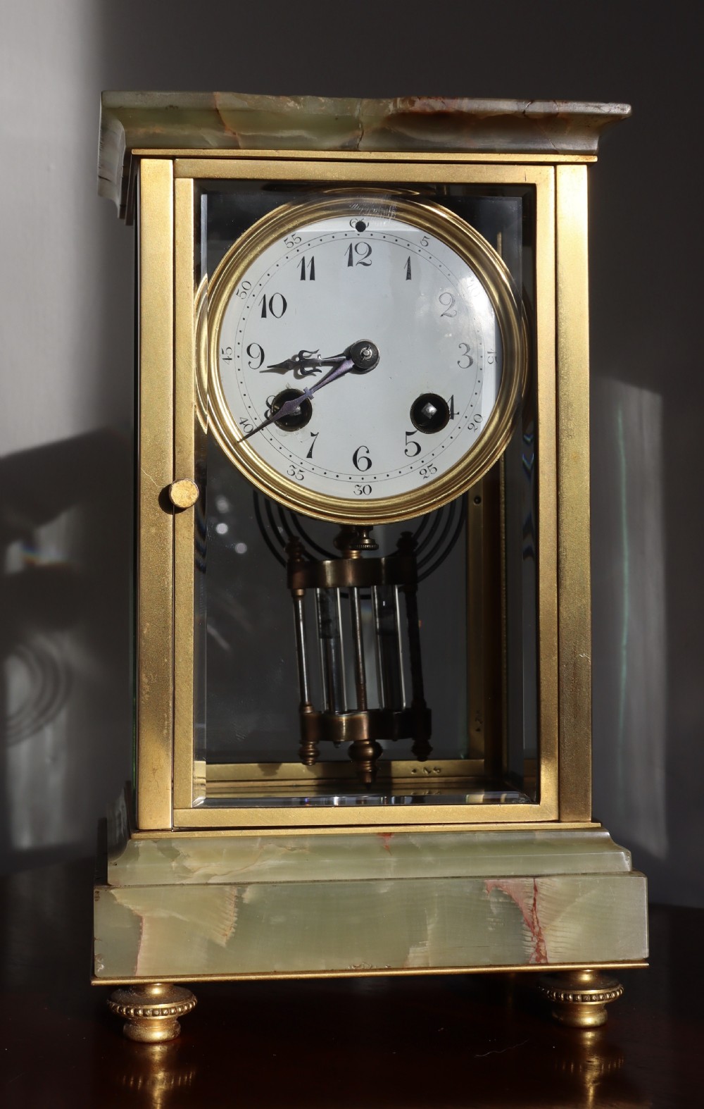 Antique  good looking fine quality 1880s French onyx marble and brass mantel clock.