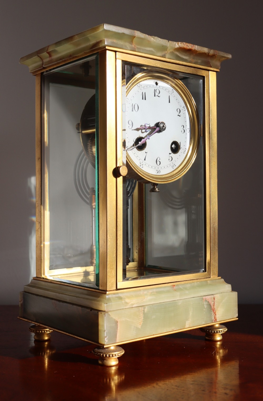 Antique  good looking fine quality 1880s French onyx marble and brass mantel clock. View II