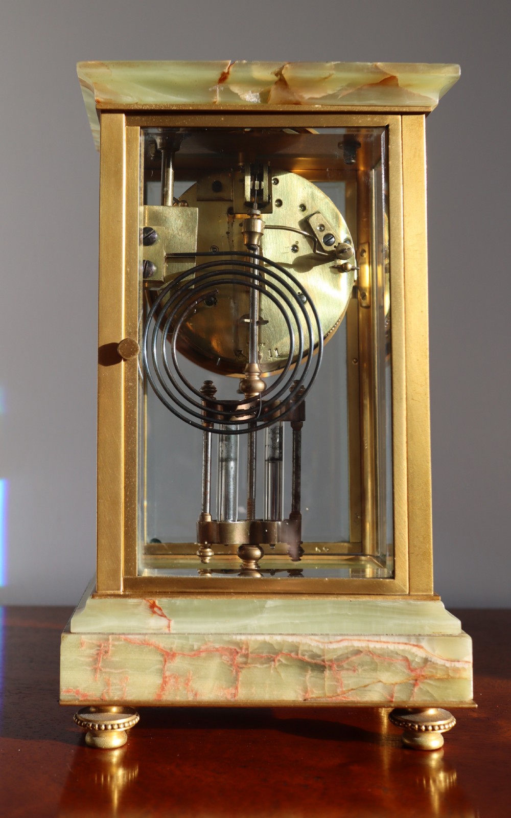 Antique  good looking fine quality 1880s French onyx marble and brass mantel clock. View V