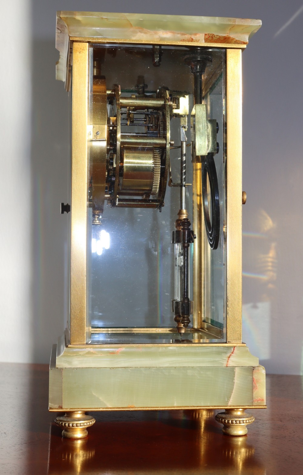 Antique  good looking fine quality 1880s French onyx marble and brass mantel clock. View VIII