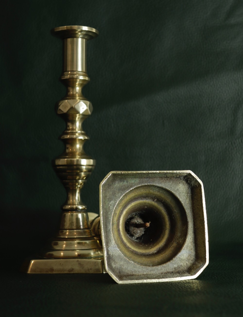  Antique pair of  Victorian brass candlesticks. View II