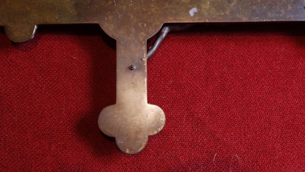 A patinated bronze processional crucifix featuring trefoil terminals, a cast figure of Christ, and a barley twist lower shaft. View V