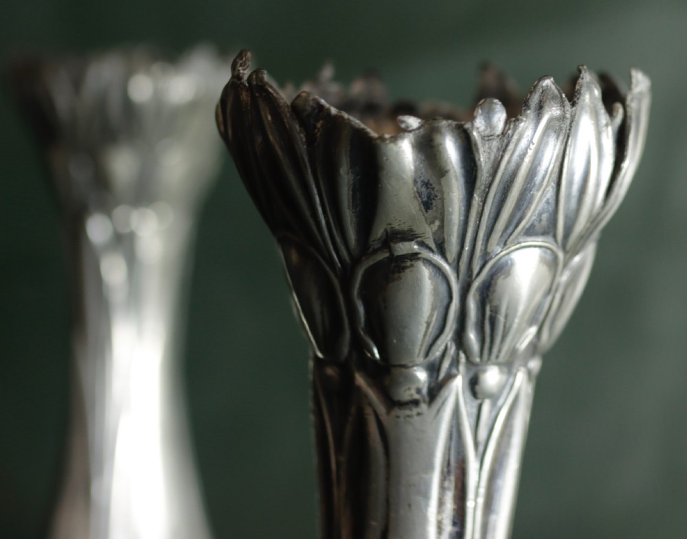 Pair of Antique Silver plated vases. View II