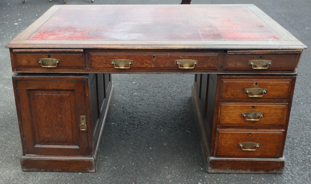 Antique oak partners desk. View II