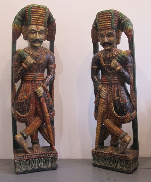 Pair of Indian Painted Wood Figures
