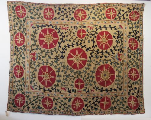silk embroidered suzani samarkand circa 1860 225m x 195m - CATEGORY: ANTIQUE RUGS - DATED 19TH CENTURY