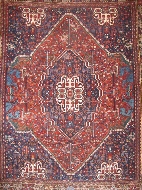 ATTRACTIVE ANTIQUE QASHQAI RUG DEPICTING PILLARS OF PERSEPOLIS - ADDITIONAL PHOTO 4