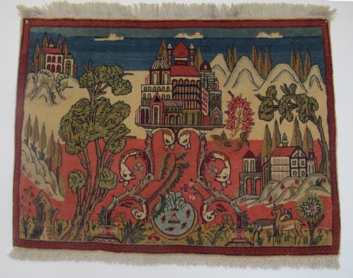 PAIR OF FINE KASHAN PICTORIAL RUGS 66CM X 90CM EACH CIRCA 1920 - ADDITIONAL PHOTO 1