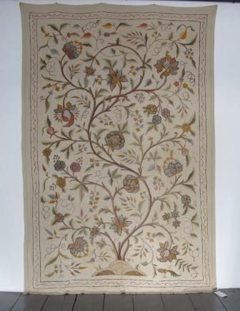 'Tree of Life' Design Embroidered Coverlet, 2.63m X 1.76m (8'9" X 5'9")