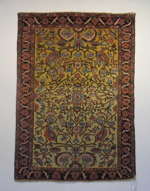 Persian Village Rug with Saffron Yellow Field, 1.88m X 1.30m (6'2" X 4'3")