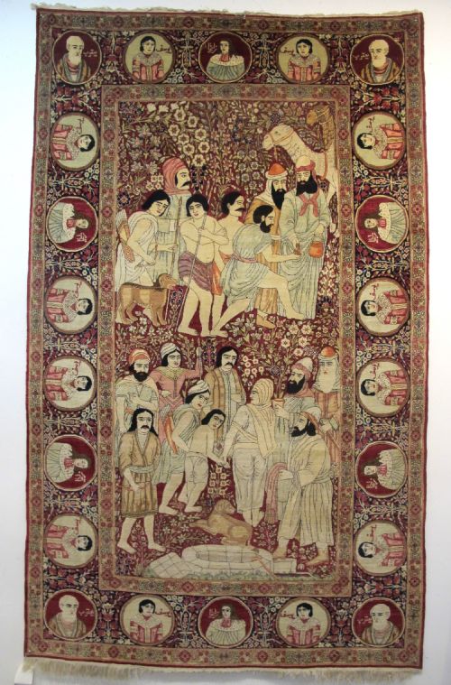 Fine Kirman-laver Pictorial Rug Depicting Scenes from the Life of Joseph, Circa 1910, 2.31m X 1.46m