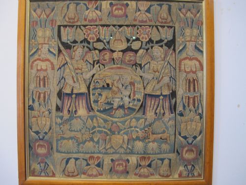 A PAIR OF NORTH GERMAN TAPESTRY CUSHIONS 17TH CENTURY 59CM X 59CM - ADDITIONAL PHOTO 2