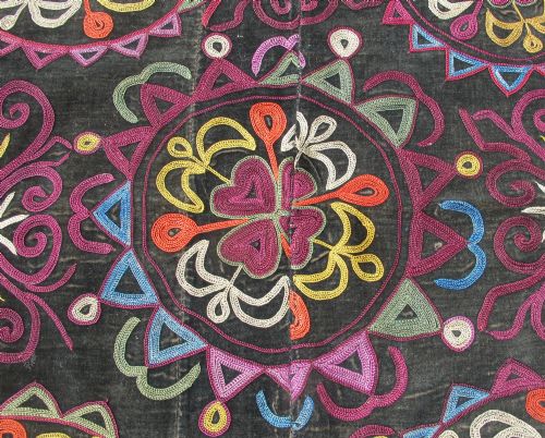 EXCEPTIONAL SILK EMBROIDERED MIRROR COVER CENTRAL ASIA CIRCA 1880 62CM X 57CM - ADDITIONAL PHOTO 4