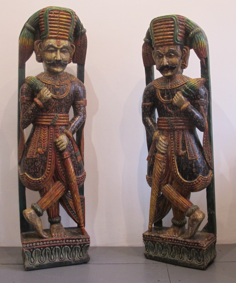 Pair of Indian Painted Wood Figures