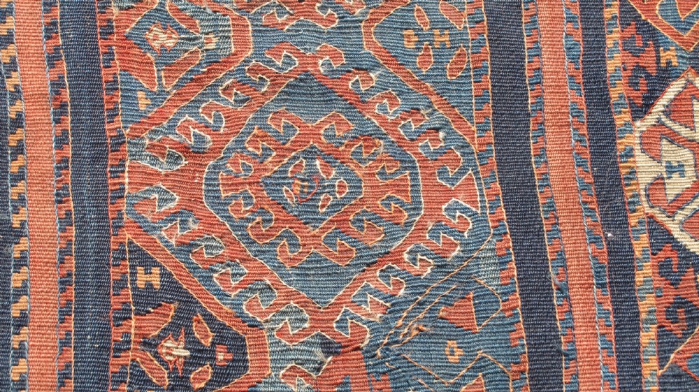 Interesting Antique Kurdish Kilim , 2.00m x 75cm View V