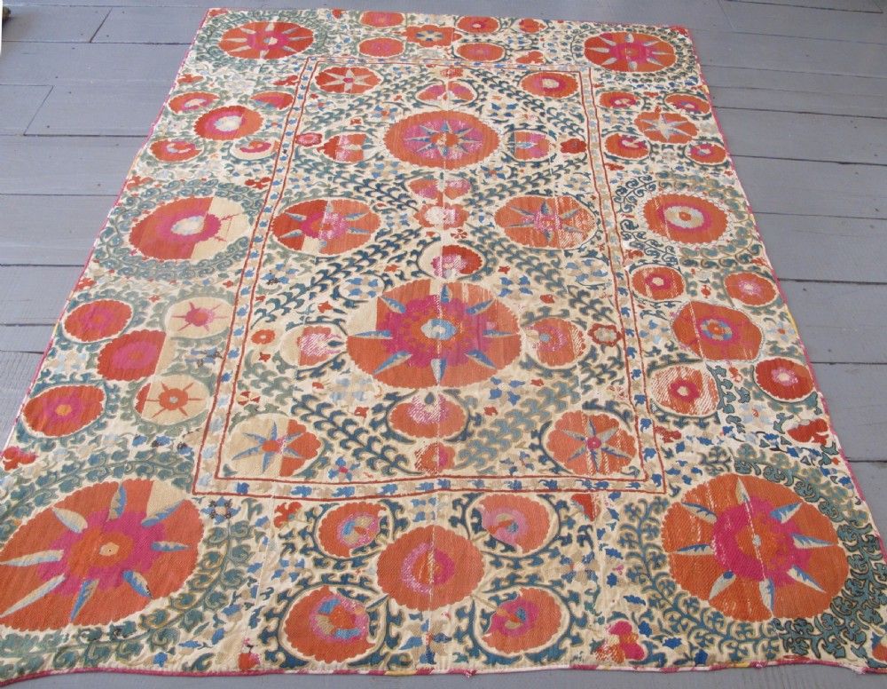 Silk Embroidered Suzani, circa 1850, 2.14m x 1.56m View IX