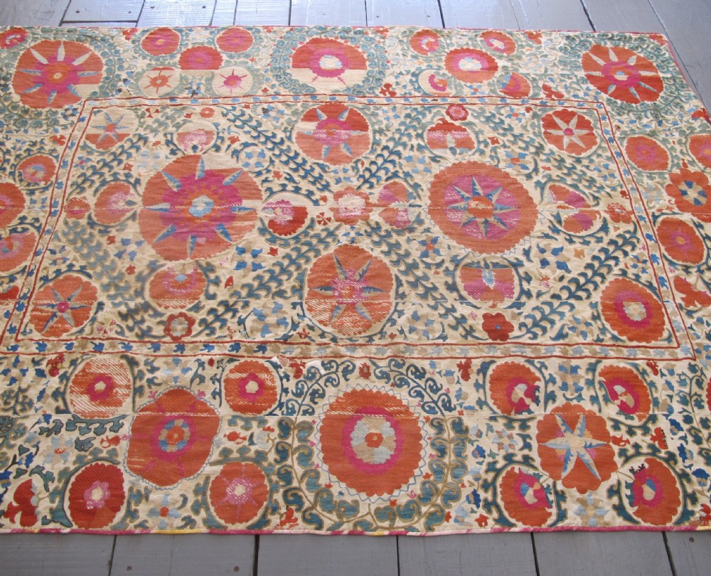 Silk Embroidered Suzani, circa 1850, 2.14m x 1.56m View X