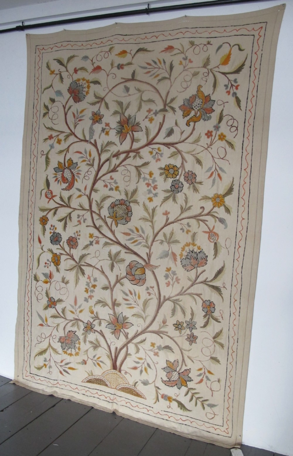 'Tree of Life' Design Embroidered Coverlet, 2.63m x 1.76m (8'9
