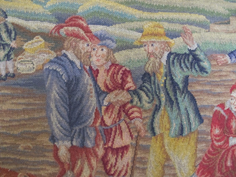 A 18th Century Petit-Point Panel, 'The Fish Quay', After Teniers, 1.80m x 2.40m (71