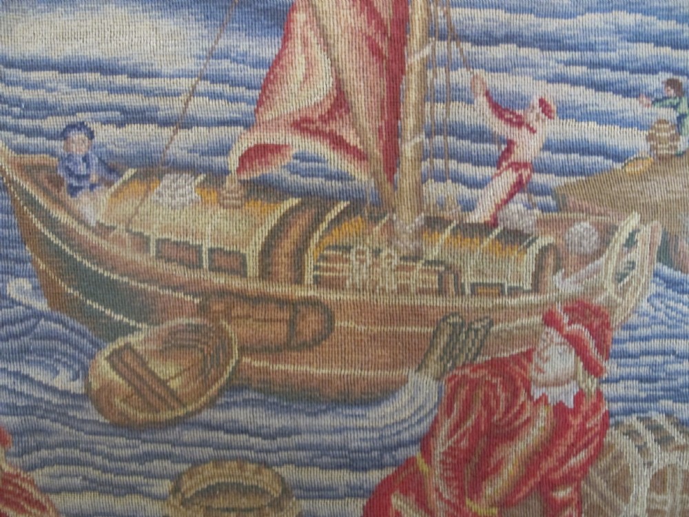 A 18th Century Petit-Point Panel, 'The Fish Quay', After Teniers, 1.80m x 2.40m (71