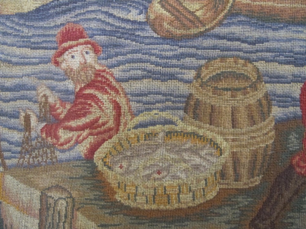 A 18th Century Petit-Point Panel, 'The Fish Quay', After Teniers, 1.80m x 2.40m (71