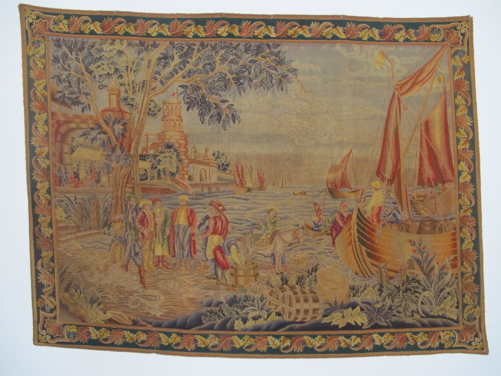 A 19th Century Petit-Point Panel, 'The Fish Market', After Teniers, 1.80m x 2.40 (71