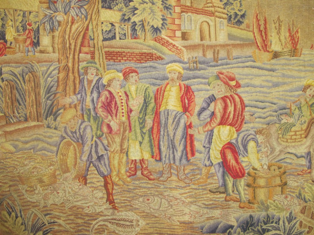 A 19th Century Petit-Point Panel, 'The Fish Market', After Teniers, 1.80m x 2.40 (71