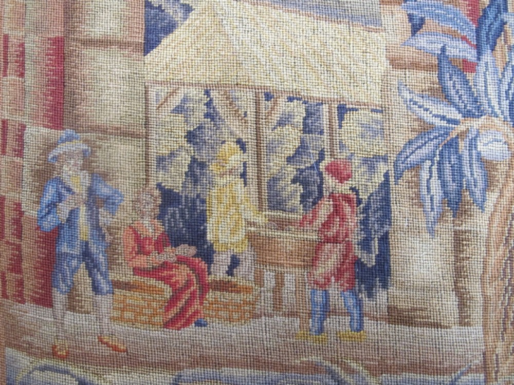 A 19th Century Petit-Point Panel, 'The Fish Market', After Teniers, 1.80m x 2.40 (71