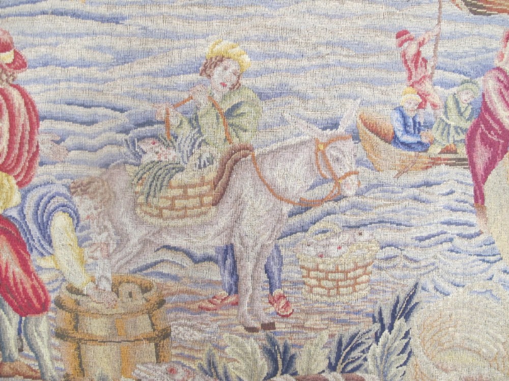 A 19th Century Petit-Point Panel, 'The Fish Market', After Teniers, 1.80m x 2.40 (71