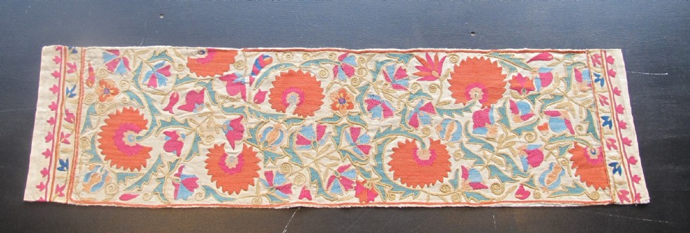 Exquisite Bokhara Suzani Fragment, Uzbekistan, Circa 1850, 108cm x 29cm.
