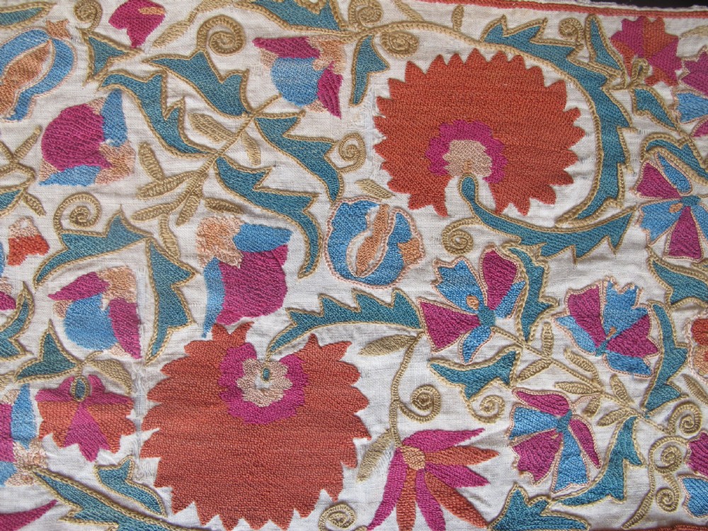 Exquisite Bokhara Suzani Fragment, Uzbekistan, Circa 1850, 108cm x 29cm. View III