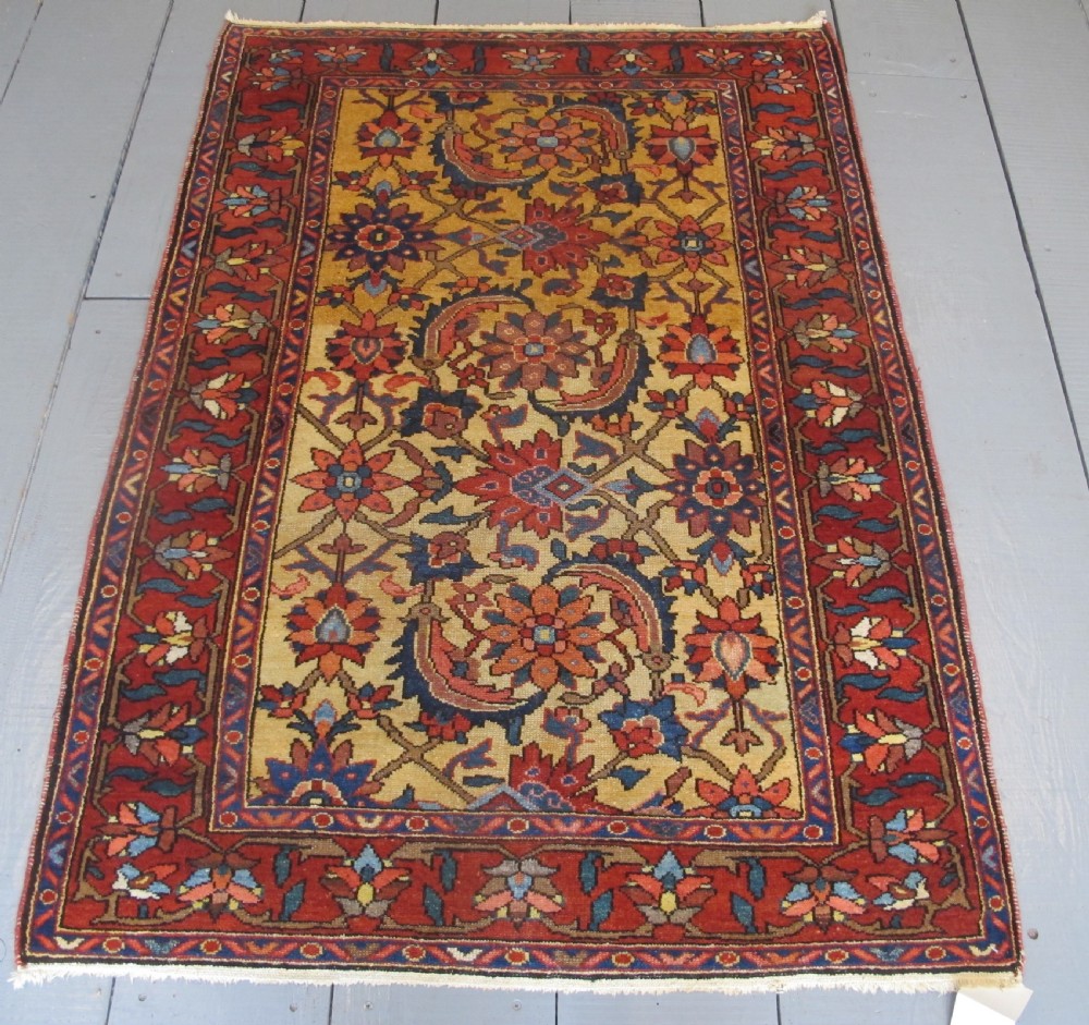 Rare Persian Village Rug with Saffron Yellow Field,  Circa 1890, 1.60m x 1.17m View II